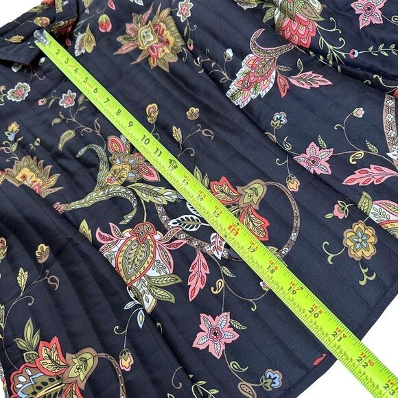 Silkland 100% Black Silk Floral Print Puffer Jacket Women’s Size Petite - Picture 11 of 11
